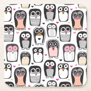 Posavasos Cuadrado De Papel fondo del ilustracion del pájaro del pingüino