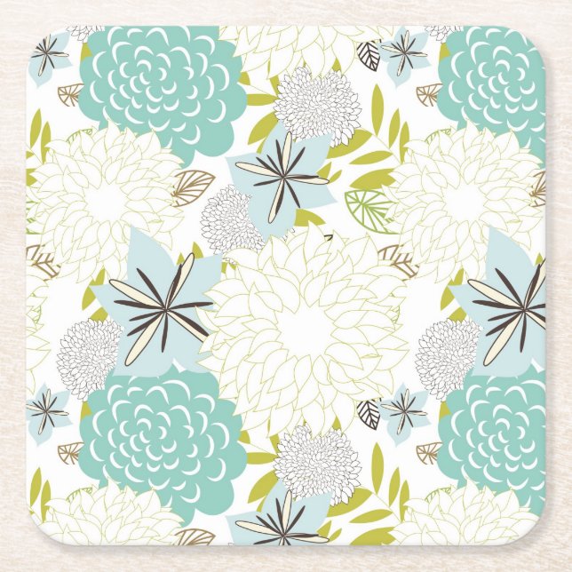 Posavasos Cuadrado De Papel Fondo floral (Anverso)