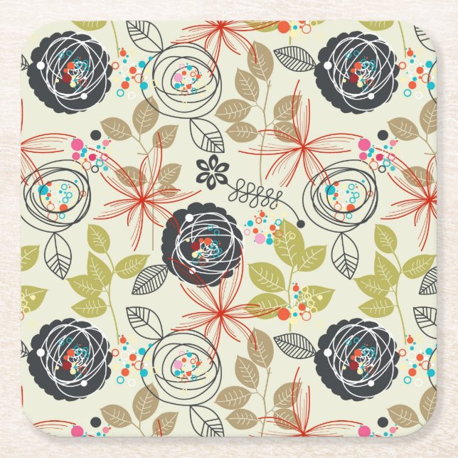 Posavasos Cuadrado De Papel Fondo floral 2 (Anverso)