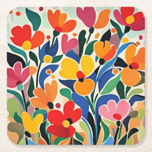 Posavasos Cuadrado De Papel Fondo floral abstracto, vibrante,