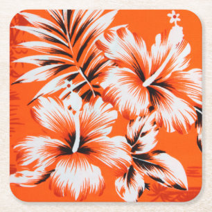 Posavasos Cuadrado De Papel Fondo hawaiano de la flor del hibisco