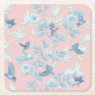 Posavasos Cuadrado De Papel Fondo rosa con aves y flores