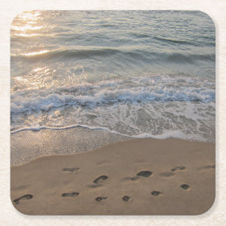 Posavasos Cuadrado De Papel Footprints in the Sand