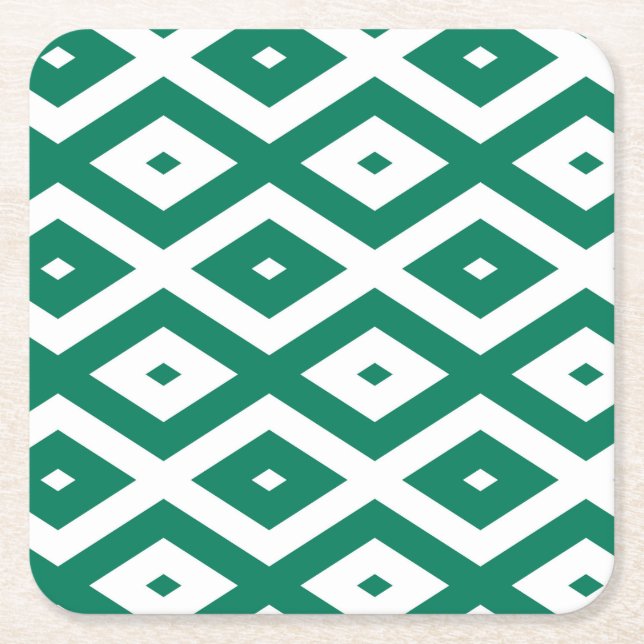 Posavasos Cuadrado De Papel Forest green and white diamond pattern (Anverso)