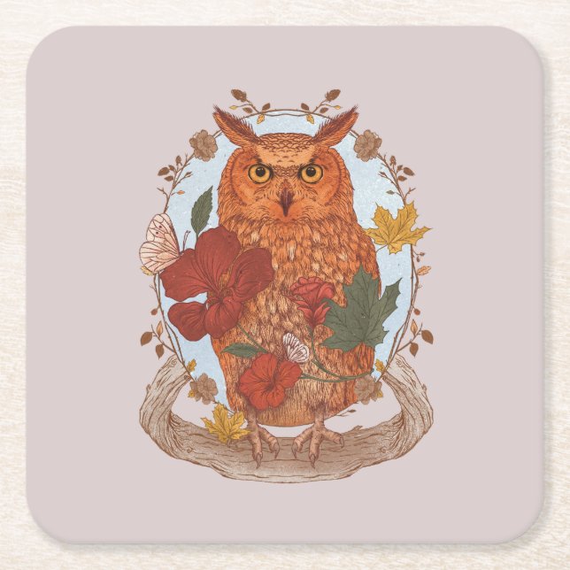 Posavasos Cuadrado De Papel Forest Owl (Anverso)