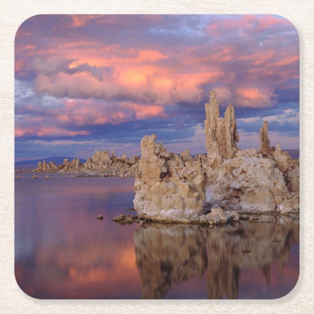 Posavasos Cuadrado De Papel Formaciones Tufa en el lago Mono (Anverso)