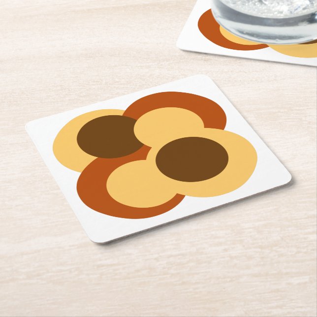 Posavasos Cuadrado De Papel Formas circulares geométricas abstractas de 70 año (En perspectiva)