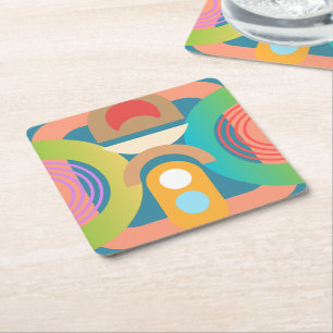 Posavasos Cuadrado De Papel Formas geométricas de abstracto Minimalista pálido