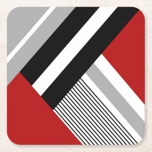 Posavasos Cuadrado De Papel Formas geométricas de rojo, gris, blanco y negro