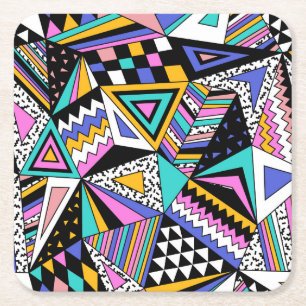 Posavasos Cuadrado De Papel Formas Geométricas Retro: Vintage colorido.