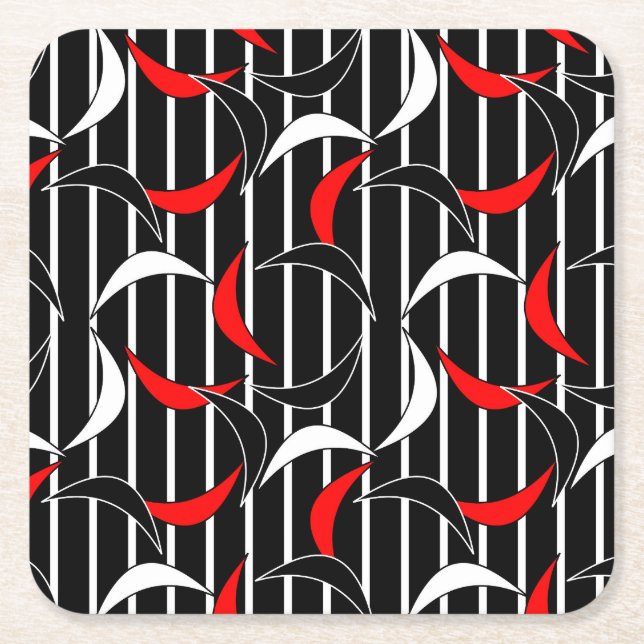 Posavasos Cuadrado De Papel Formas para la luna roja y blanca negra (Anverso)