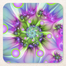 Posavasos Cuadrado De Papel Formas redondeadas en espiral coloridas Resumen de