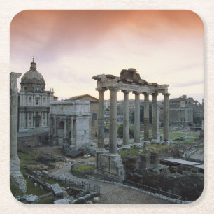Posavasos Cuadrado De Papel Foro Romano al amanecer