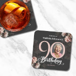 Posavasos Cuadrado De Papel Fotación floral rosa 90 cumpleaños<br><div class="desc">Floral Foto Rosa 90th Birthday Party Square Paper Coaster. Una hermosa y elegante invitación de cumpleaños de diseño floral, que cuenta con hermosas y exuberantes flores rosas suaves. Este diseño le permite añadir una foto de la persona de cumpleaños y todos los detalles son totalmente personalizable. ¿Necesita ayuda con esta...</div>