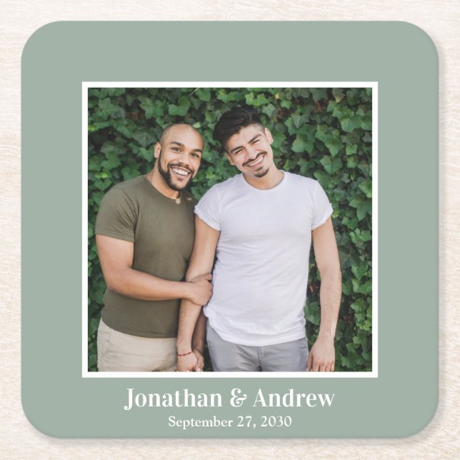 Posavasos Cuadrado De Papel Foto Boda LGBTQ (Anverso)