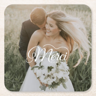 Posavasos Cuadrado De Papel Foto boda Merci Beaucoup Classic