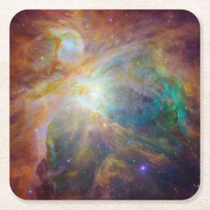 Posavasos Cuadrado De Papel Foto celeste de la nebulosa de Orión en verde acuá
