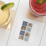 Posavasos Cuadrado De Papel Foto de colección moderna y regalo del Día de los<br><div class="desc">Modern Collage Photo & Blue Happy Fathers Day Gift es un regalo personalizado y reflexivo para celebrar al hombre especial en tu vida en el Día del Padre. El regalo incluye un marco de fotografía de collage muy bien diseñado con espacio para múltiples imágenes, que permite capturar y mostrar tus...</div>