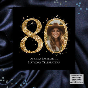 Posavasos Cuadrado De Papel Foto de cumpleaños 80 de Adult Gold Purpurina