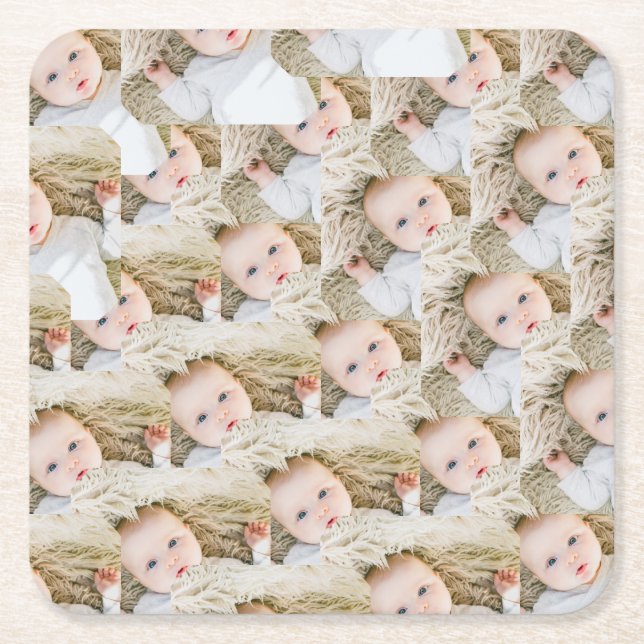 Posavasos Cuadrado De Papel Foto de cumpleaños personalizada rosa (Anverso)