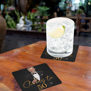 Posavasos Cuadrado De Papel Foto de fiesta de cumpleaños brindis oro