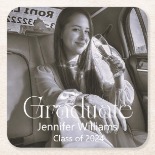 Posavasos Cuadrado De Papel foto de graduación en blanco y negro 2025