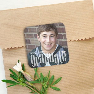 Posavasos Cuadrado De Papel Foto de graduación Tipografía moderna minimalista