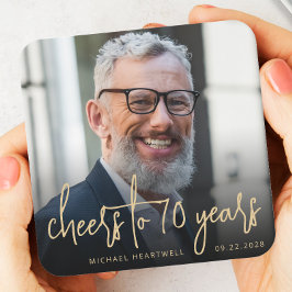 Posavasos Cuadrado De Papel Foto de la fiesta de cumpleaños número 70, guión d