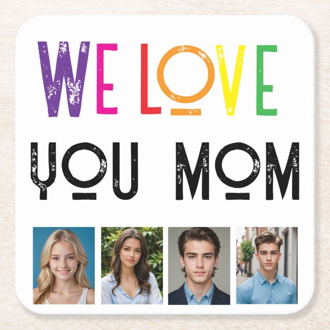 Posavasos Cuadrado De Papel Foto de mamá de amor (Anverso)