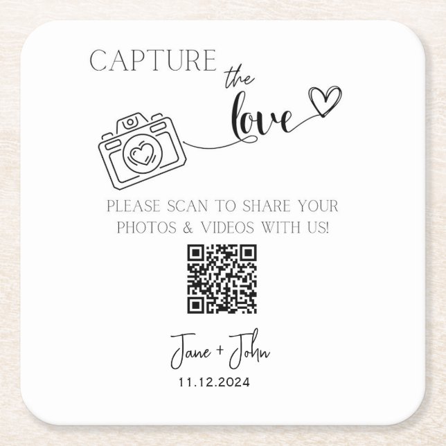 Posavasos Cuadrado De Papel Foto de matrimonio personalizado Rótulo de código  (Anverso)