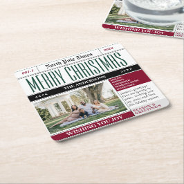 Posavasos Cuadrado De Papel Foto de Navidades de periódico personalizado del P