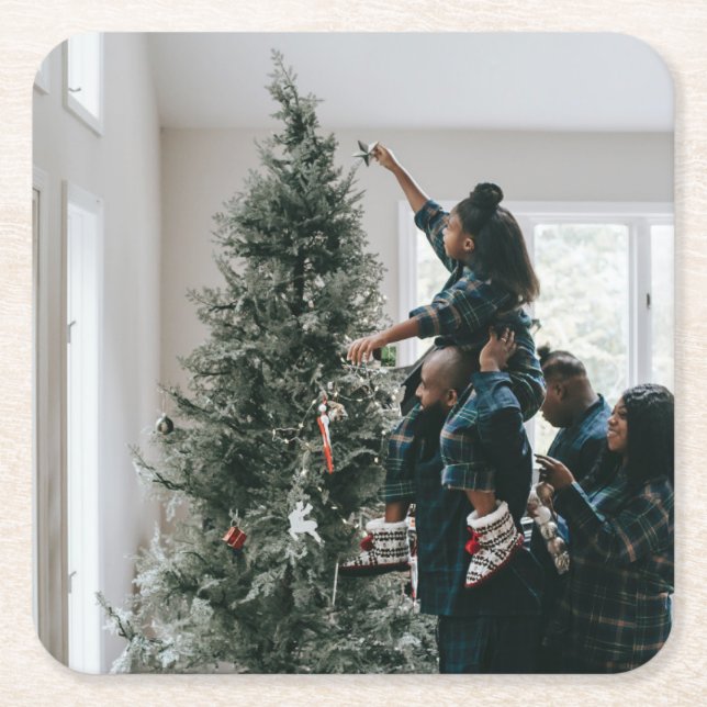Posavasos Cuadrado De Papel Foto de Navidades familiares personalizados (Anverso)