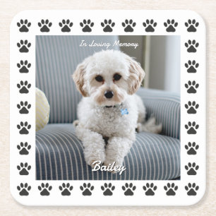 Posavasos Cuadrado De Papel Foto de perro, nombre, en memoria amorosa, pintura