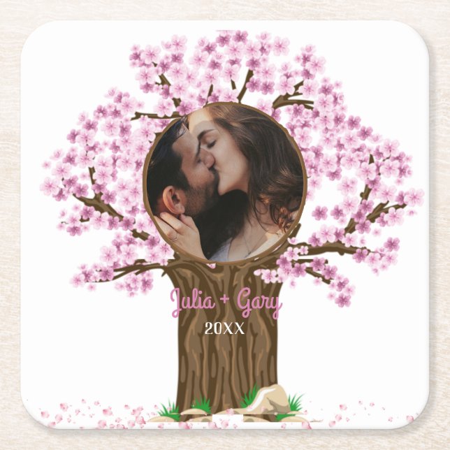 Posavasos Cuadrado De Papel Foto de Personalizado boda (Anverso)