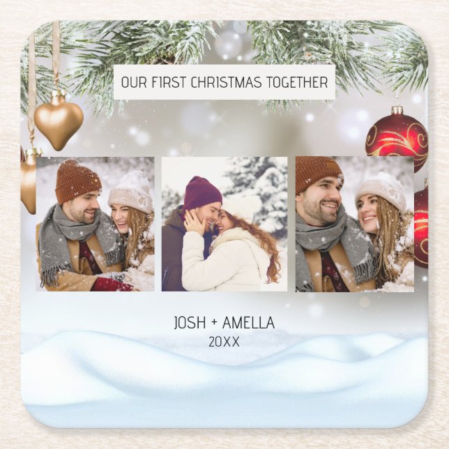 Posavasos Cuadrado De Papel Foto de Personalizado boda (Anverso)