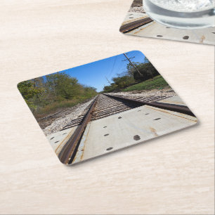 Posavasos Cuadrado De Papel Foto de pistas de tren ferroviario