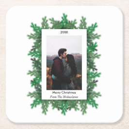 Posavasos Cuadrado De Papel Foto de ramas de árbol de Navidad