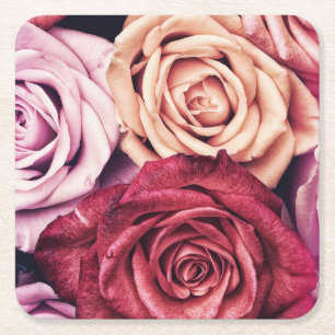 Posavasos Cuadrado De Papel Foto de Rosas Rosa Bouquet