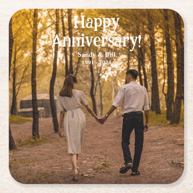 Posavasos Cuadrado De Papel Foto del aniversario del personalizado cree su pro (Anverso)