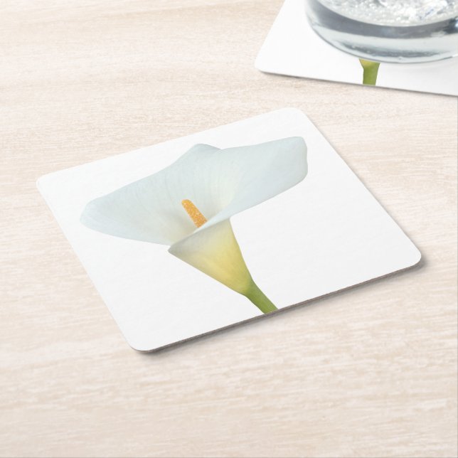 Posavasos Cuadrado De Papel Foto del jardín trasero de Calla blanca Lily Flowe (En perspectiva)