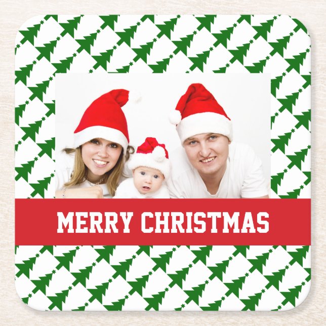 Posavasos Cuadrado De Papel Foto del navidad de la familia (Anverso)