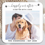 Posavasos Cuadrado De Papel Foto moderna feliz nunca después del Boda del Masc<br><div class="desc">¡Feliz Que Siempre Después Sea Mejor Con Un Perro! Añada el toque final a su boda con estos tiernos bodas de fotos personalizados. Perfecto para su boda después del fiesta y la recepción. Personalizar estas tiras de fotos con tu foto boda favorita, el perro con honores o tu foto recién...</div>