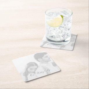 Posavasos Cuadrado De Papel Foto Nuestra Recepción de Boda
