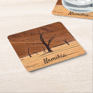 Posavasos Cuadrado De Papel Foto paisajística de Namibia muerta con texto