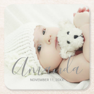Posavasos Cuadrado De Papel Foto personalizada con nombre y texto personalizad
