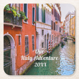Posavasos Cuadrado De Papel Foto personalizada de viaje a Italia en familia 