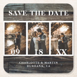 Posavasos Cuadrado De Papel Foto Rustic Barn Wood Boda Save the Date