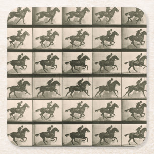 Posavasos Cuadrado De Papel Fotografía de cosecha de caballos en movimiento