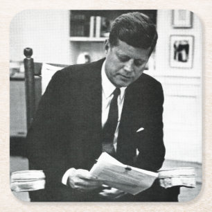 Posavasos Cuadrado De Papel Fotografía de John F. Kennedy 2