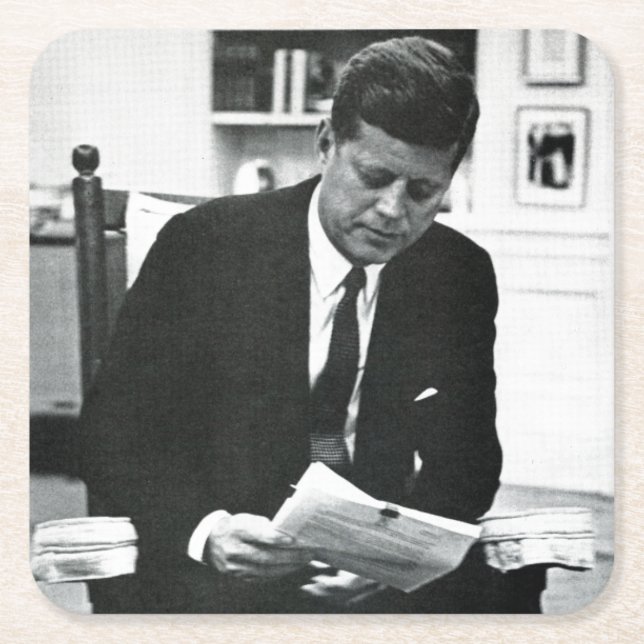 Posavasos Cuadrado De Papel Fotografía de John F. Kennedy 2 (Anverso)